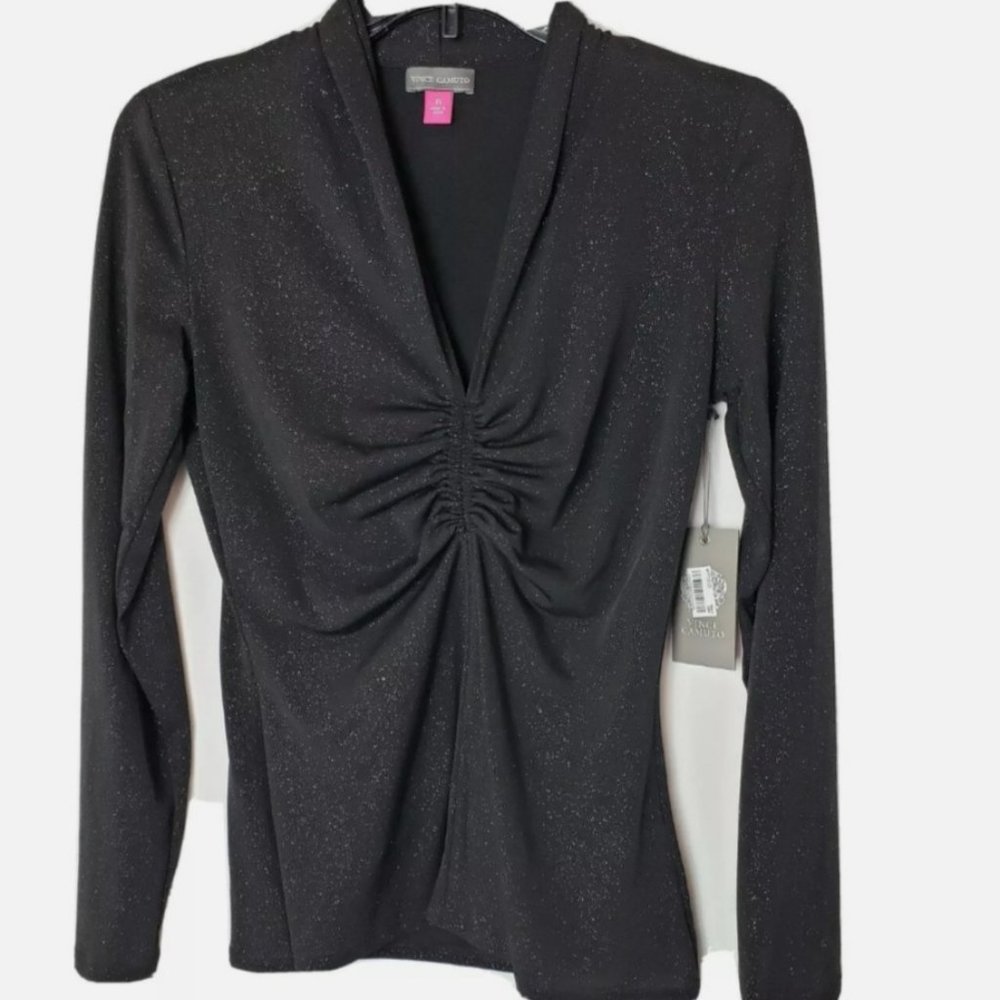 Vince Camuto Sparkle Ruched Top Rich Black XS